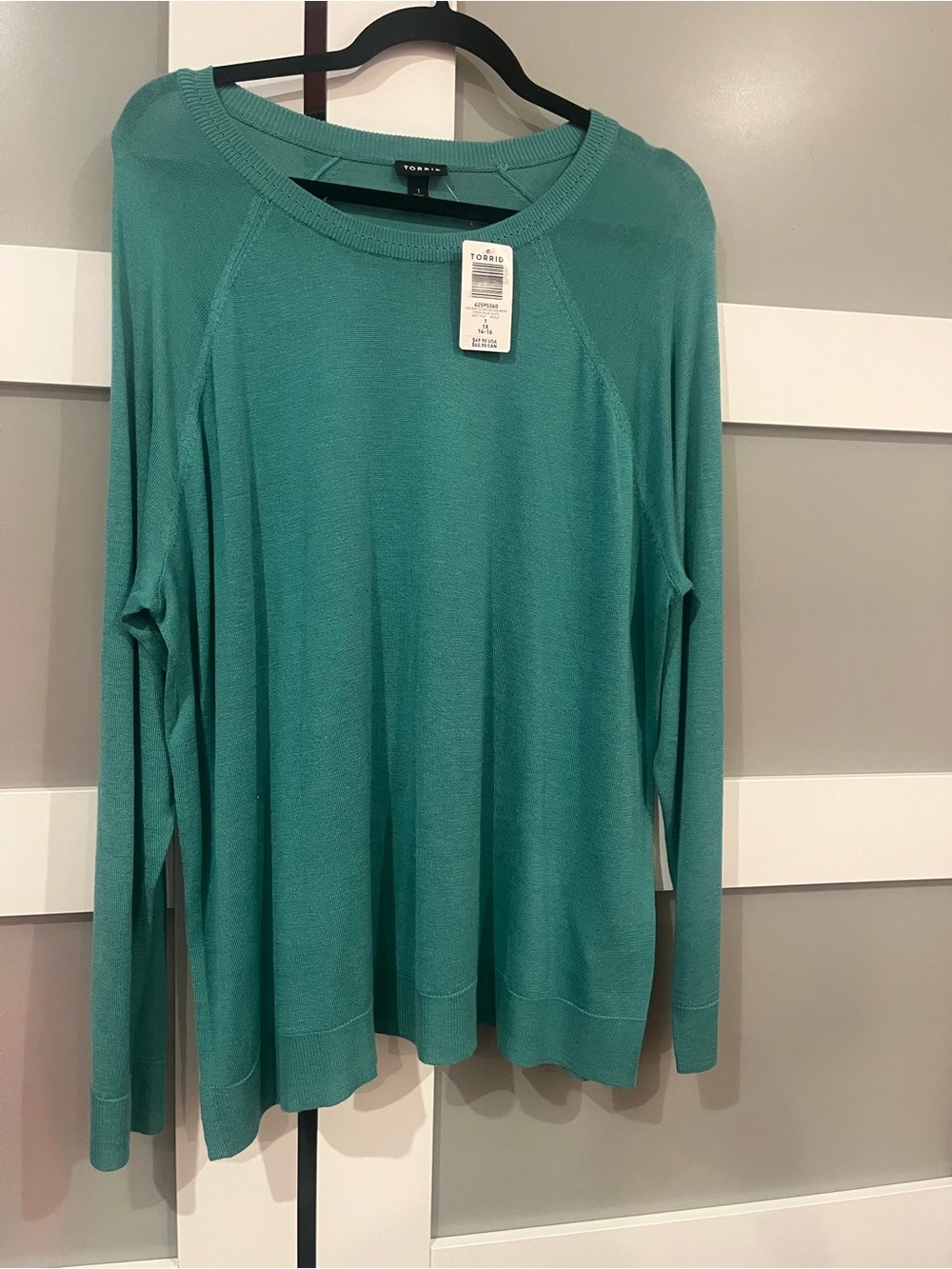 Torrid Green-Blue Slate Long Sleeve Crew Sweater